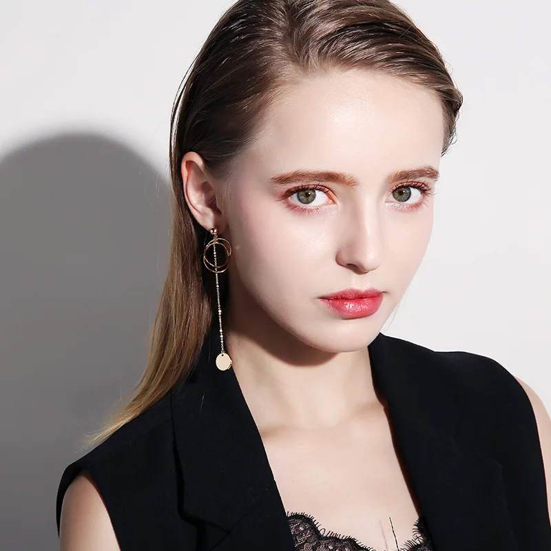 2021 new style AB asymmetric earrings temperament tassel long earrings