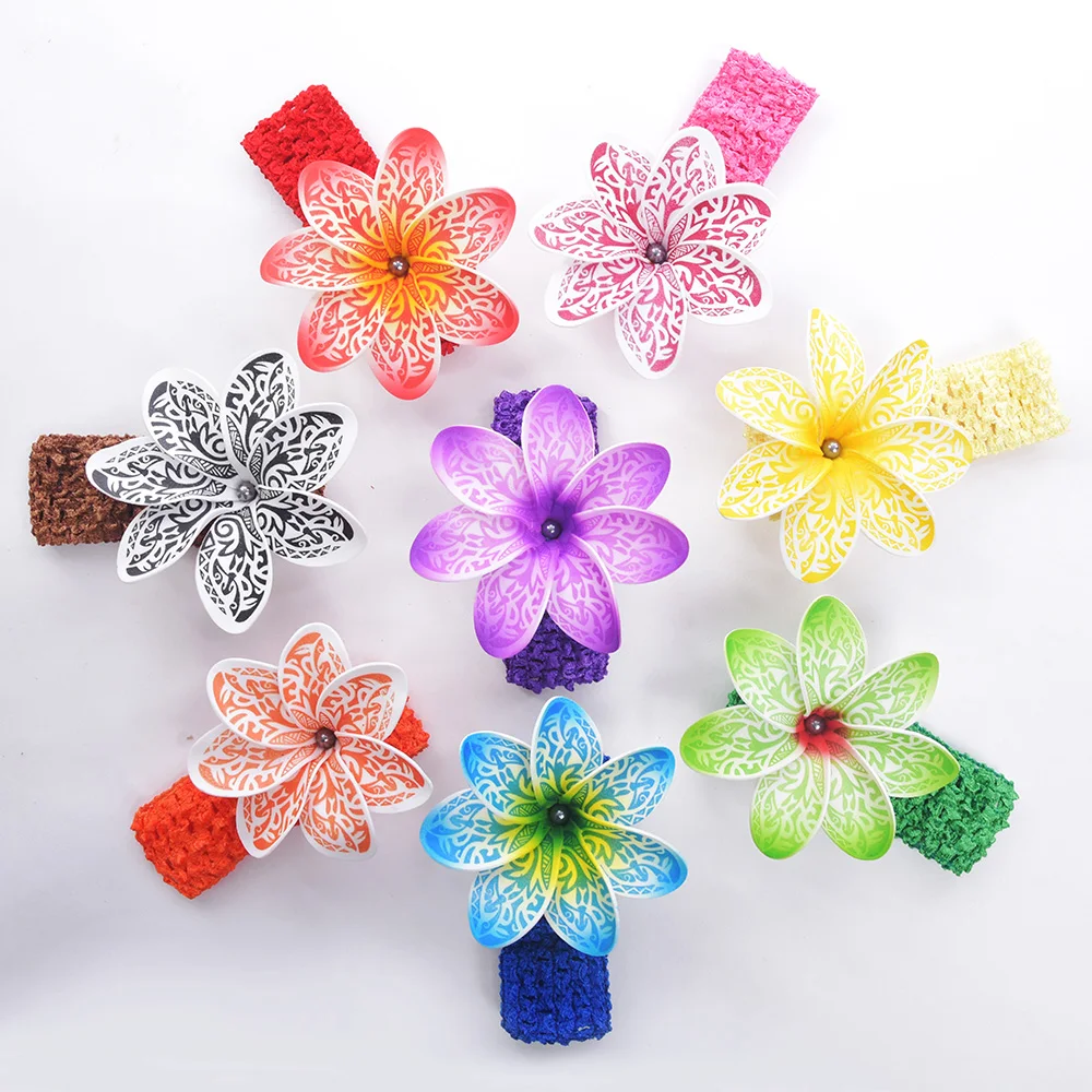 Wholesale Factory Supplier F1193 8Colors Foam Tiare Crochet Elastic Headband Hawaii Tropical Flower Accessories Wedding Party