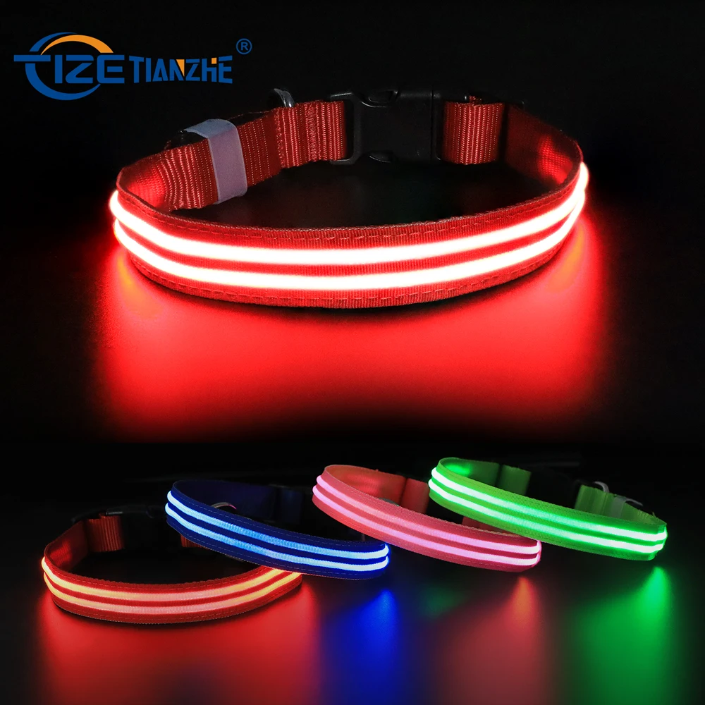 Fashion Glow In The Dark Dog Safety Pet Devices at Night LED Flashing Dog Necklace Two-Line Optical Fiber Dog Collars Light