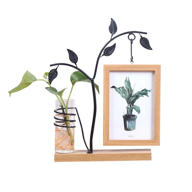 NEW Decorative Hanging Picture Frames Wall Hanging Photo Frame Vertical Metal Stand Desk Photo Frames with Decorative Bud Vase