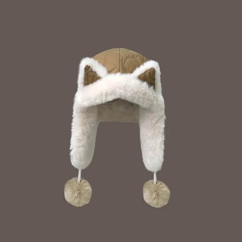 Lei Feng Winter Hat for Outdoor Skiing Warm Ski Trapper Cap Women Men Adult Winter Cute Cat Ears Plush Aviator Hat With Pompoms