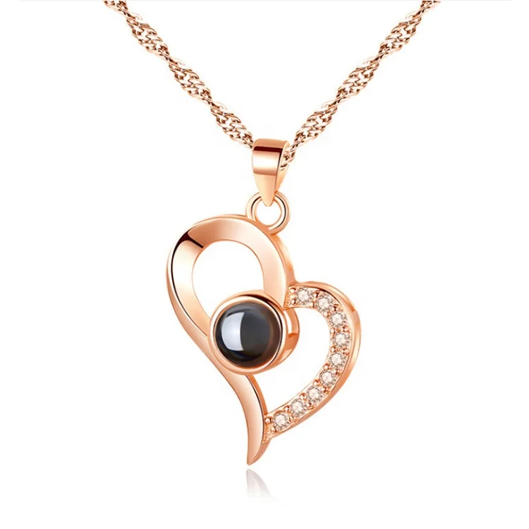 Custom Jewelry Service 18K Gold Plated 925 Sterling Silver Jewellery Heart Pendant I Love You 100 Language Necklace for Women