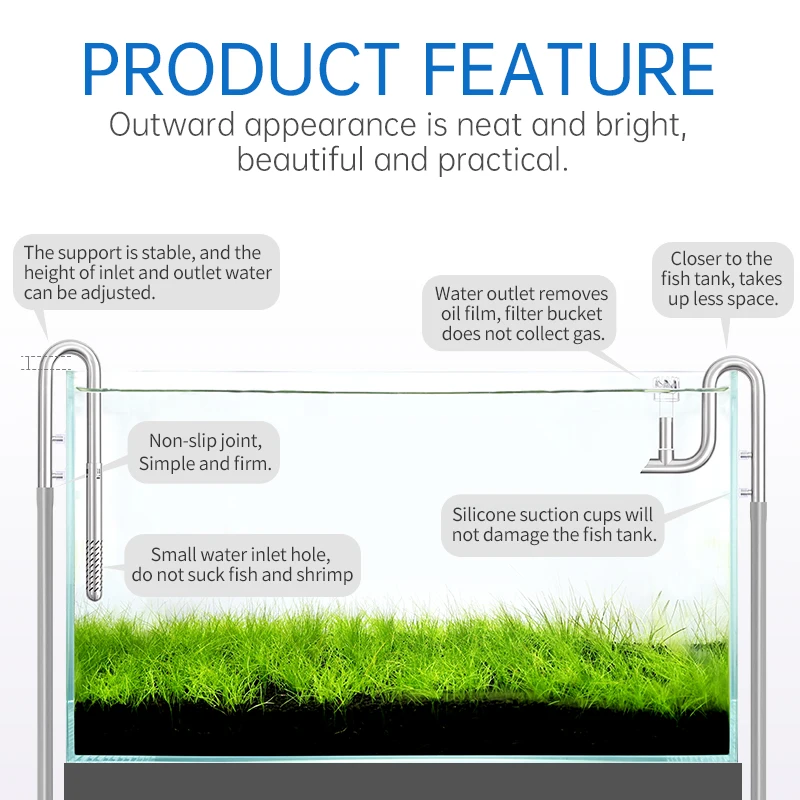 WEEKAQUA Aquarium Filter Lily Pipe Stainless Steel Pipe With Surface Skimmer Inflow Outflow Stainless Steel For Fish Tank Filter