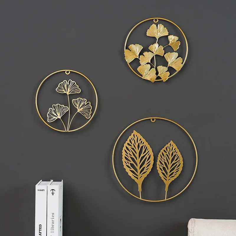 Wholesale metal light luxury Ginkgo leaf leaves living room wall hanging wall decoration creative wall pendants