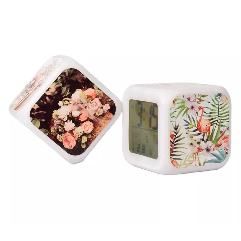 Factory price 7 Color Change Digital Sublimation  Alarm Clock Glowing Led style Digital Alarm Clock for custom printing