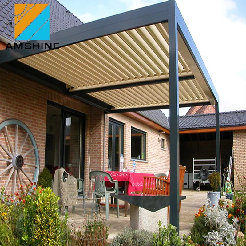 Easy assemble outdoor motorized rotating louvered aluminum retractable pergola roof awning