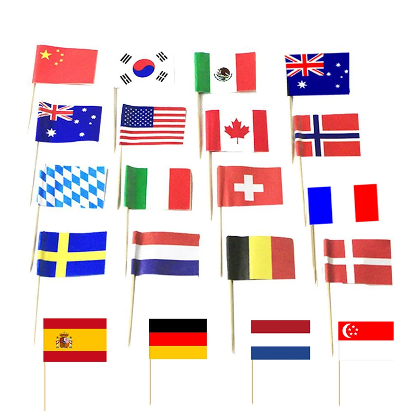 Wholesale Cake Decorating Country Flags Wooden Skewer Flag Switzerland Disposable Cake Flags