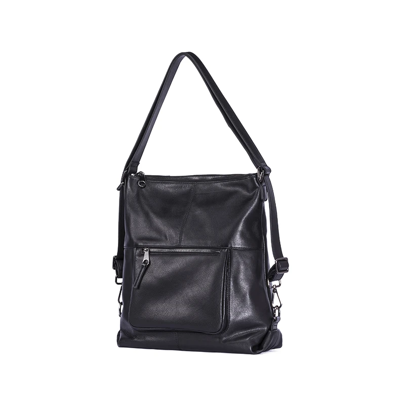 
2021 Stylish Black Soft Tote Handbags Low MOQ Customized OEM Fashion Genuine Leather Multifunctional Backpack with Brand Name 