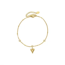 Dainty 18k pvd gold plated Non  tarnish free  waterproof  heart  cz crystal  stainless steel anklets