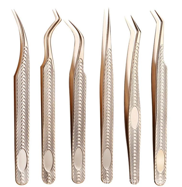 Non-slip tweezers Eyelash Extension Tweezers straight curved volume lash tweezers sets gold color