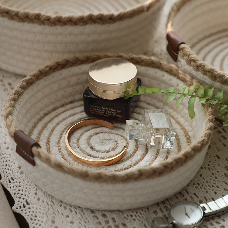 Collapsible small woven Storage Basket Foldable Handmade Cotton Rope Storage Basket Desktop Clutter box