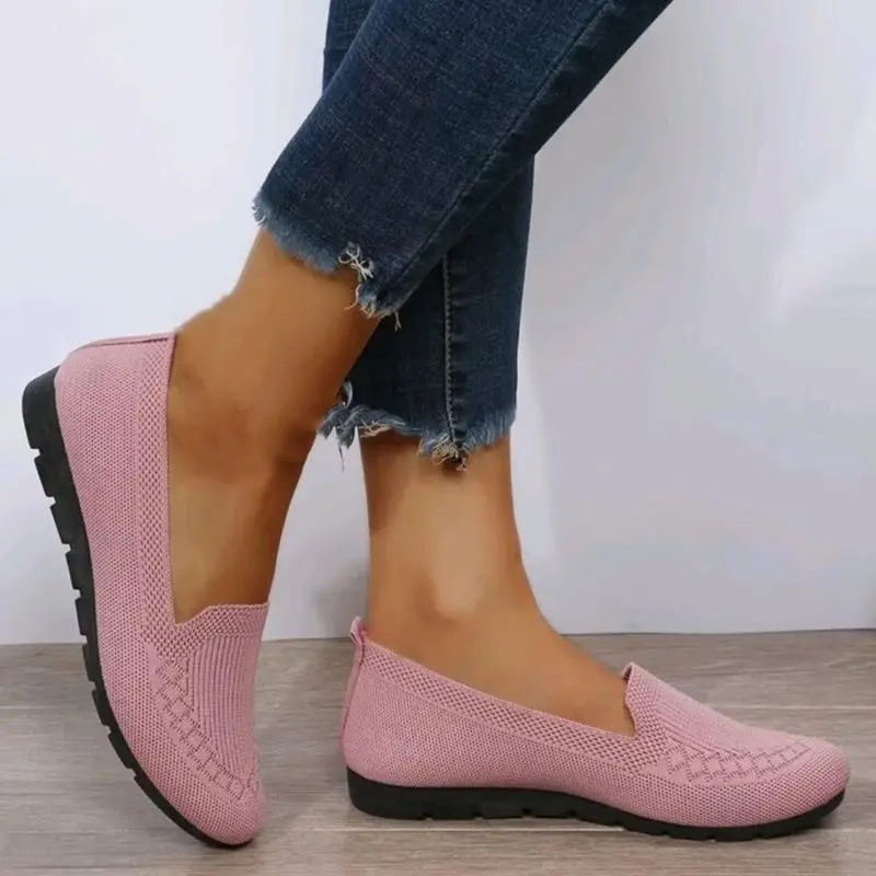 2024 новая популярная весенняя и осенняя Летающая вязаная обувь на плоской подошве мягкая повседневная женская