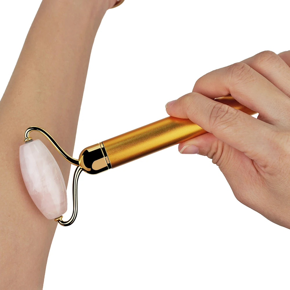 100% Natural Rose Quartz Electric Jade Roller Facial Massager for Face Massage