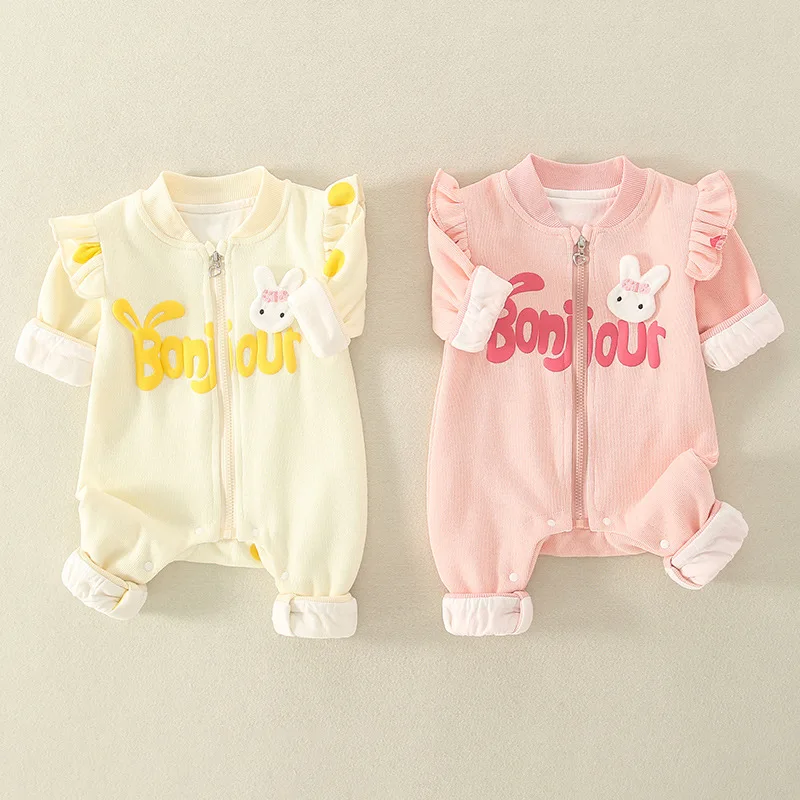 Boutique Knit Worsted Zip Up Baby Girl Cute Onesie Romper Muslin Kids Soft Comfortable Clothes Overalls