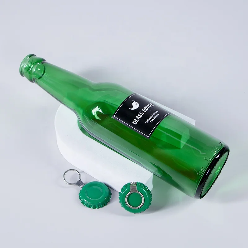 330ml design green empty beer glass juice bottle with crown cap manufacturer for wholesale