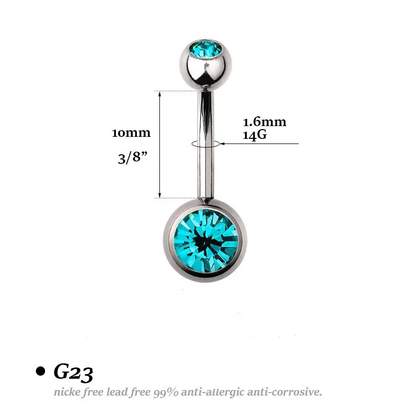 
14G G23 Titanium Piercing Double Gems Crystal Navel belly ring navel Button bar Piercing Jewelry 