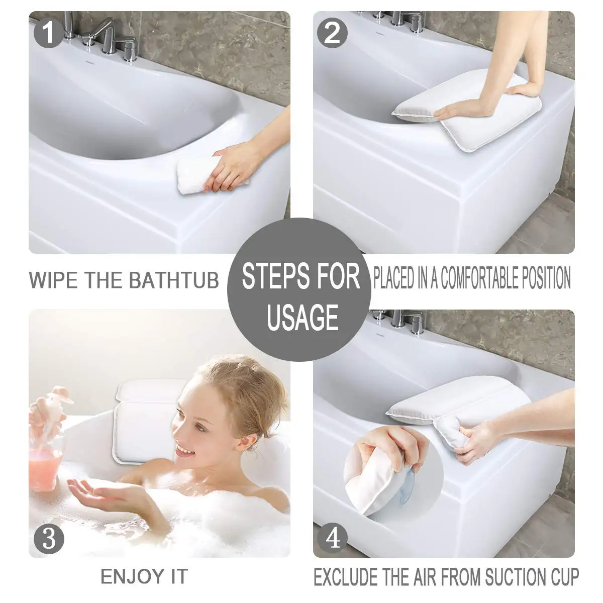 Non-slip Washable Breathable Super Soft SPA Bath Pillow With 7 Extra Strong Suction Cups For Neck Head Support