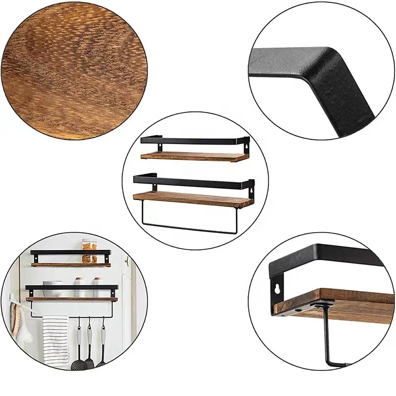 Towel Rack Floating Shelves for Bathroom Wall Set of 2 Kitchen Spice Rack Wall Mount