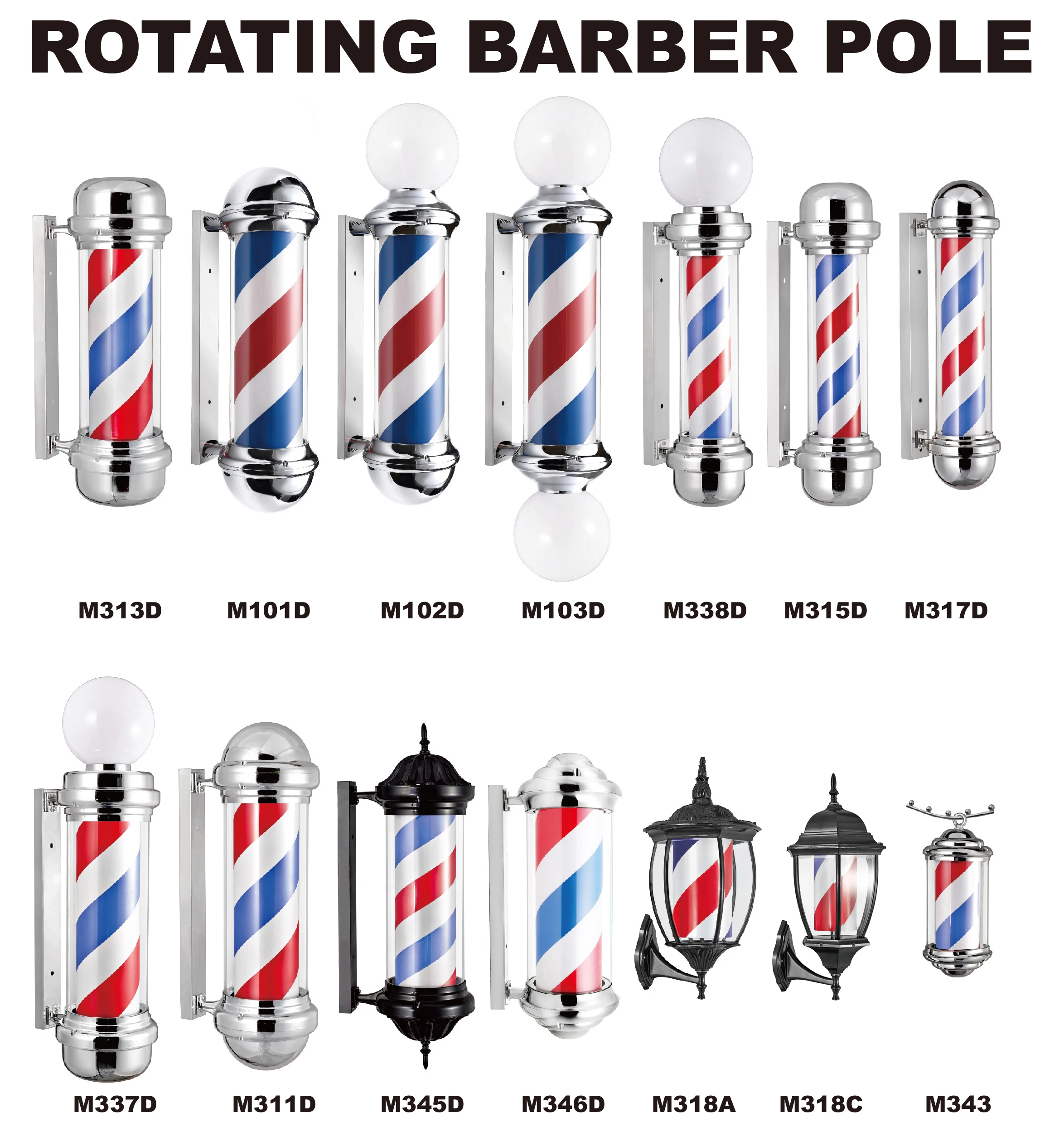M102 Best quality Waterproof Rotating LED salon sign Spinning Barber shop pole