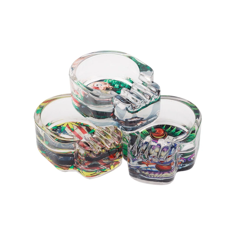 
High Quality Glass Ashtray 6Pcs/Display Box Luminous Cartoon Crystal Ashtray Three Cigarette Ash Holder Smoking Accessories 