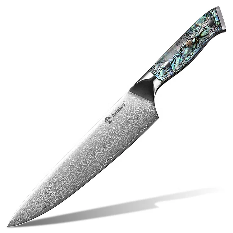 Yangjiang Asiakey Factory 8 Inch Japanese Master Gyuto Knife Damascus Steel Chef Knife With Abalone Shell Handle