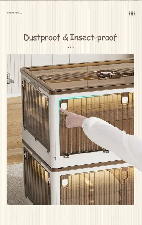 Wholesale side open door stackable household transparent large capacity clothes storage box folding plastic box with wheel