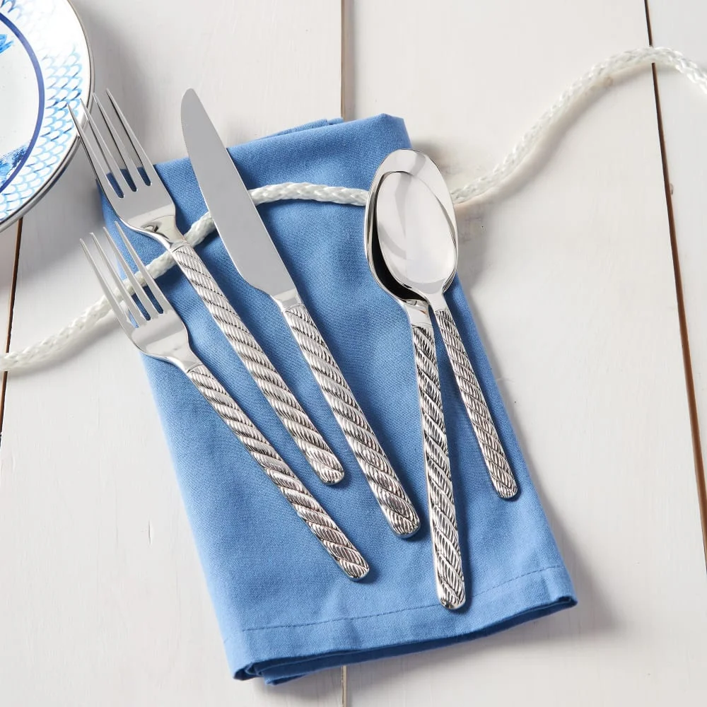 Montauk flatware collection luxury knot tableware 3D textured stunning rope design 18/10 stainless steel serving cutlery set