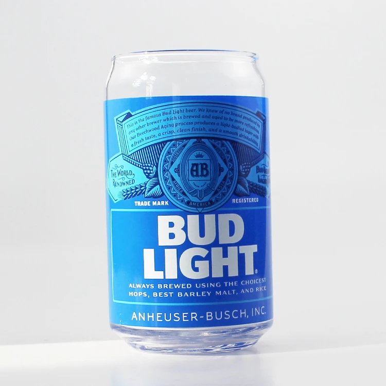 beer can shaped glass cup decanter and wine glasses custom logo