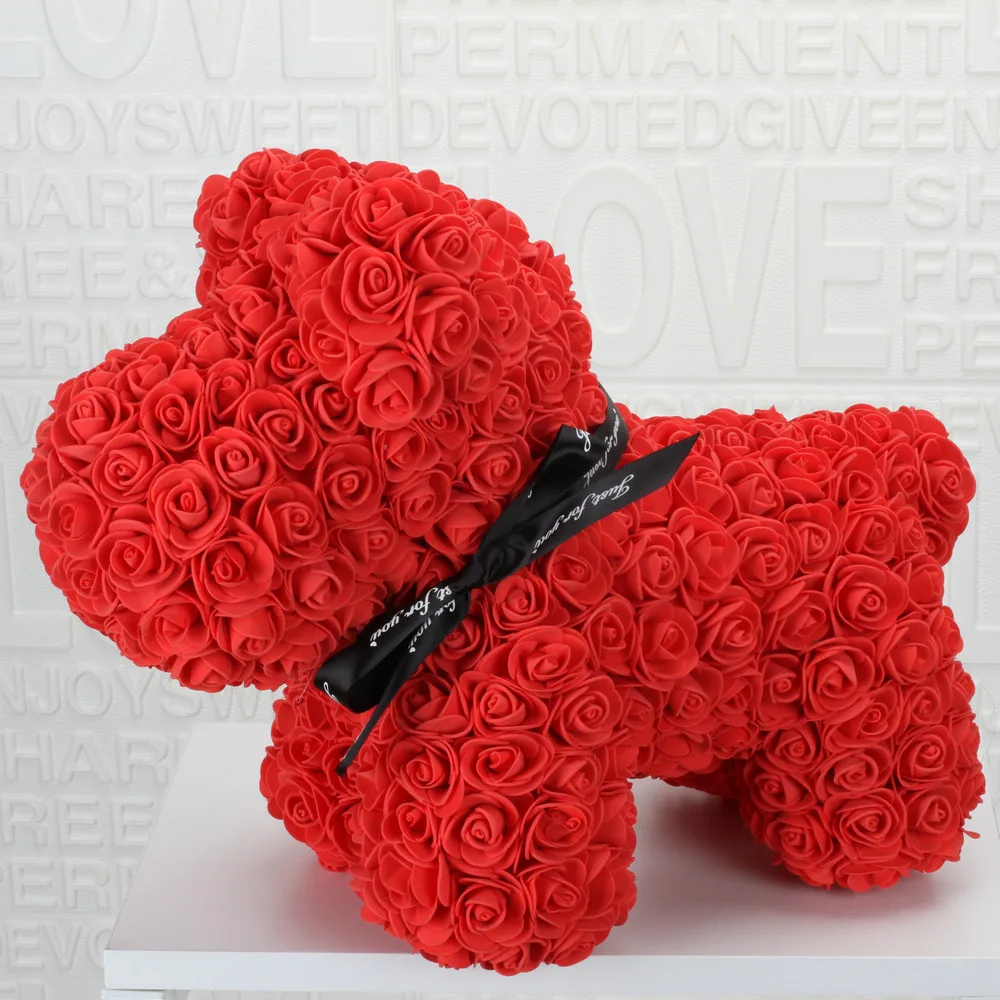 AYOYO 40cm Bling Pearl Bear Valentin Gift Box Valentine Rose Bear Foam Teddy Bear Flower Gift for Girlfriend