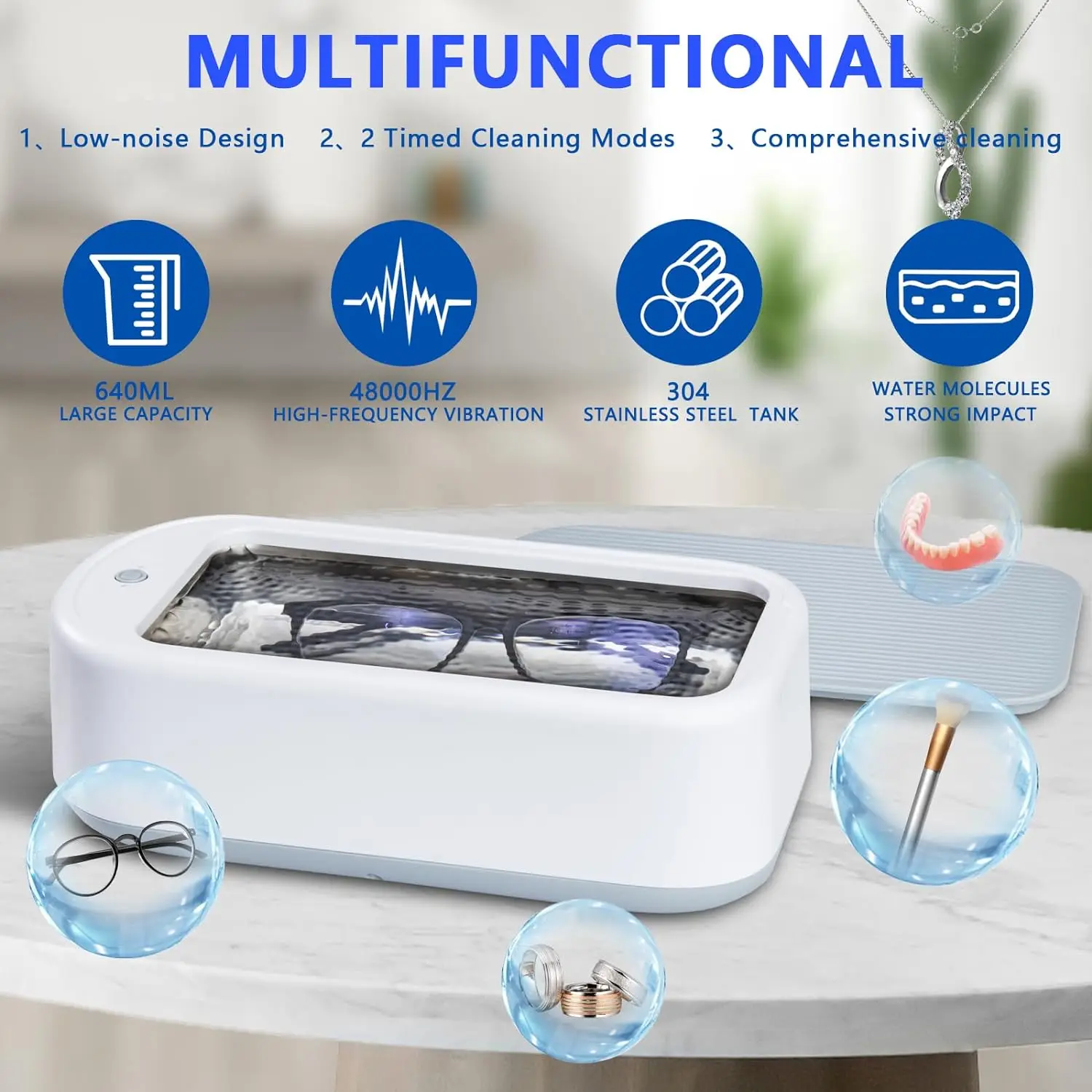 Household Ultrasonic Cleaning Machine Portable Ultrasonic Jewelry Cleaner High Frequency Vibration Washing