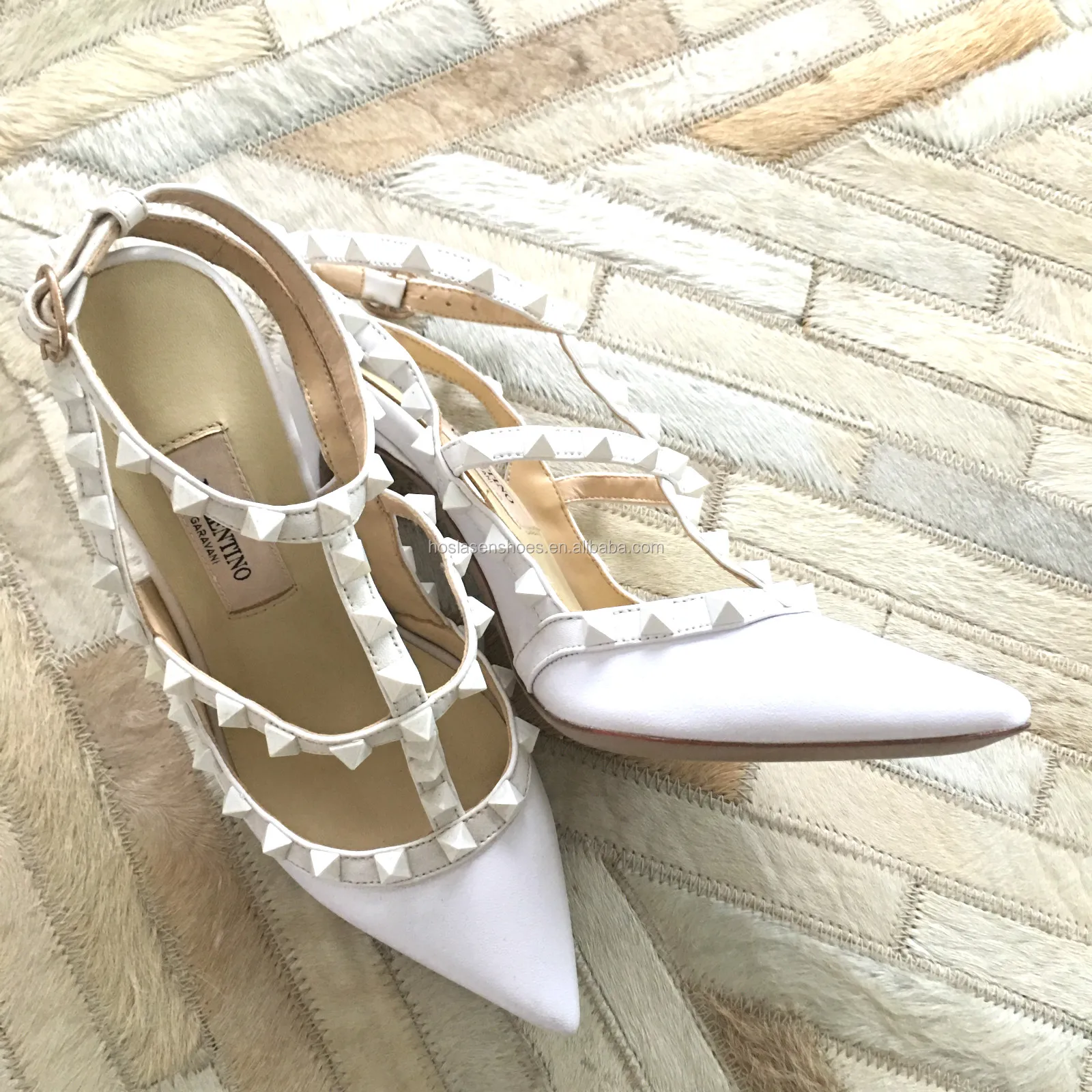 
Rivets Thin Heel 10cm White Heels ladies fashion shoes 