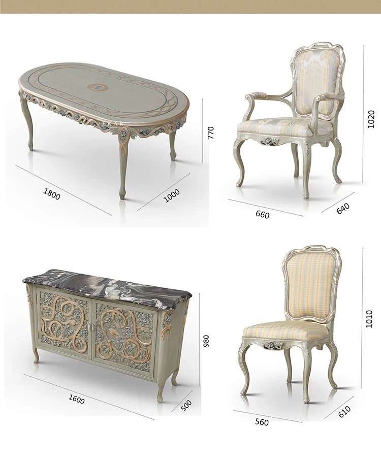 Luxury Carved Wooden Marble Top Dining Room Sideboard Cabinet china cabinet