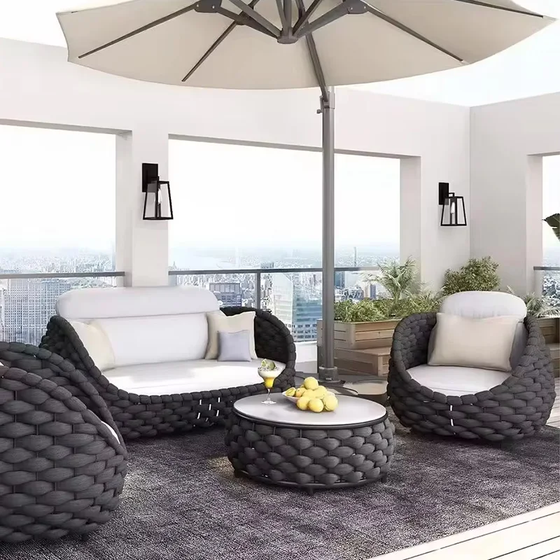 zixuan Balcony Garden Patio Rattan Furniture Modernism Outdoor Braided Leisure Party Curl Rattan Sofa Set