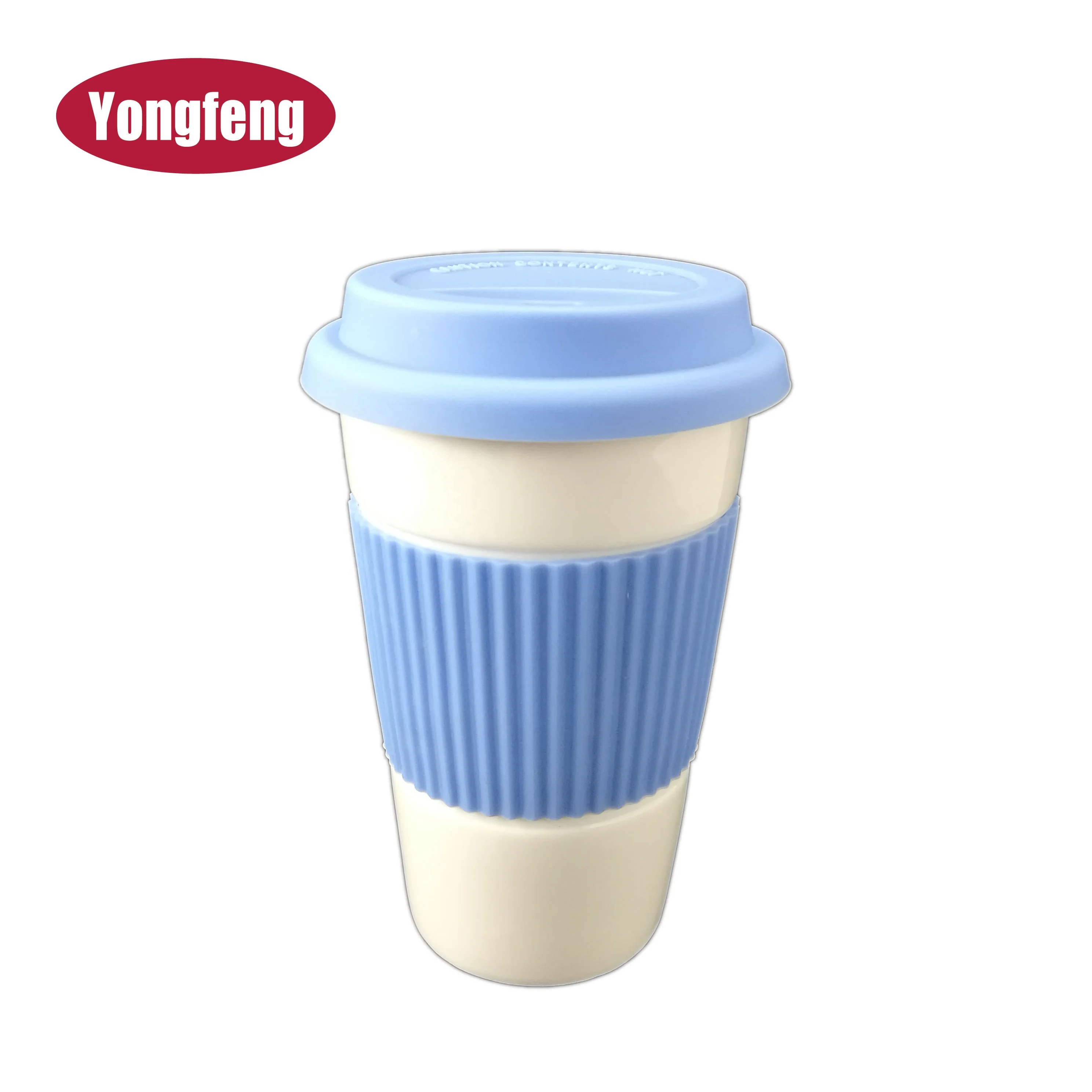 Заводская поставка, короткая Изолированная керамическая дорожная кофейная кружка 13 унций с фиолетовой силиконовой крышкой и рукавом