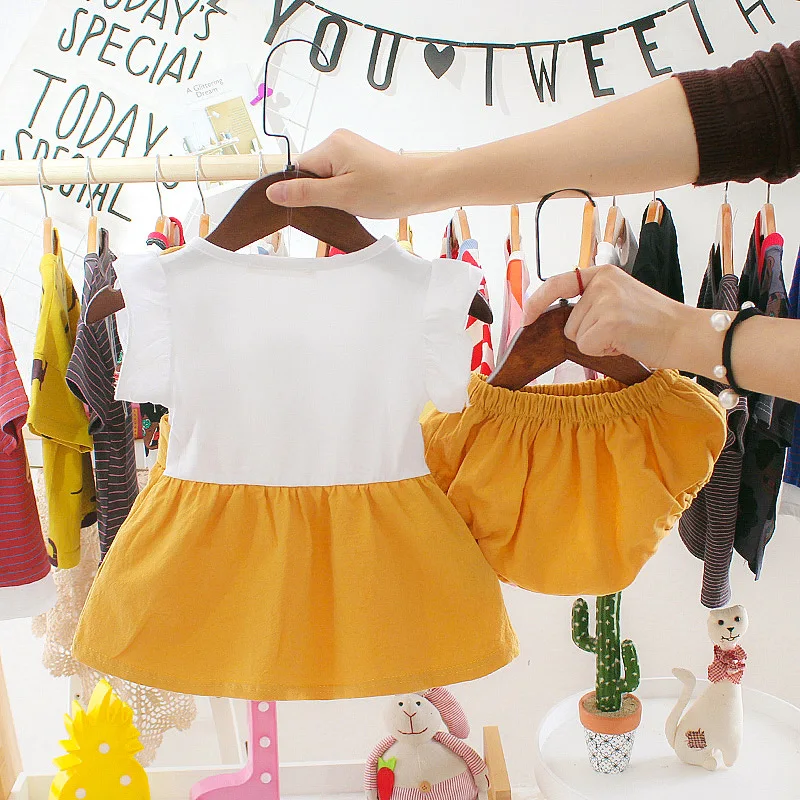 Infant Korean version cute baby girl female anti-glare toddler panties suit baby summer dress