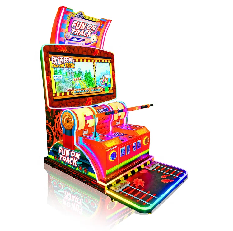 New Design Arcade Video Game Machine Fun on Track Lottery Ticket Machine for Two Players