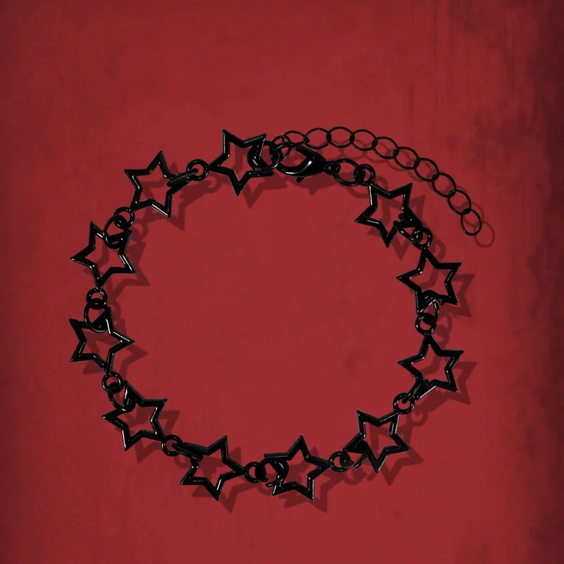 Rinhoo Harajuku Crystal Star Pentagram Pearl Beaded Bracelet for Women Vintage Aesthetic Charm Chain Bracelet Jewelry Gifts