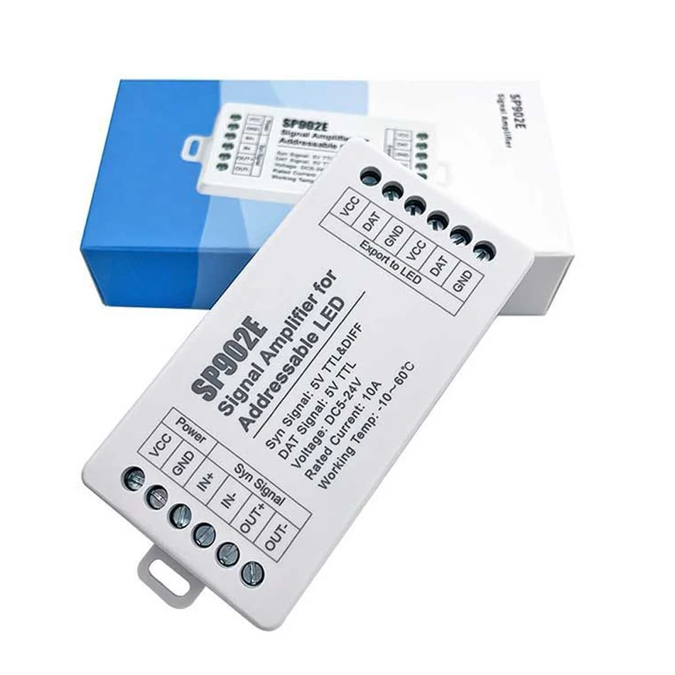Усилитель сигнала SP902E ретранслятор 2 канала WS2812B WS2811 SK6812 WS2814 RGBW RGB Пиксельная Адресуемая матричная панель света 5-24V