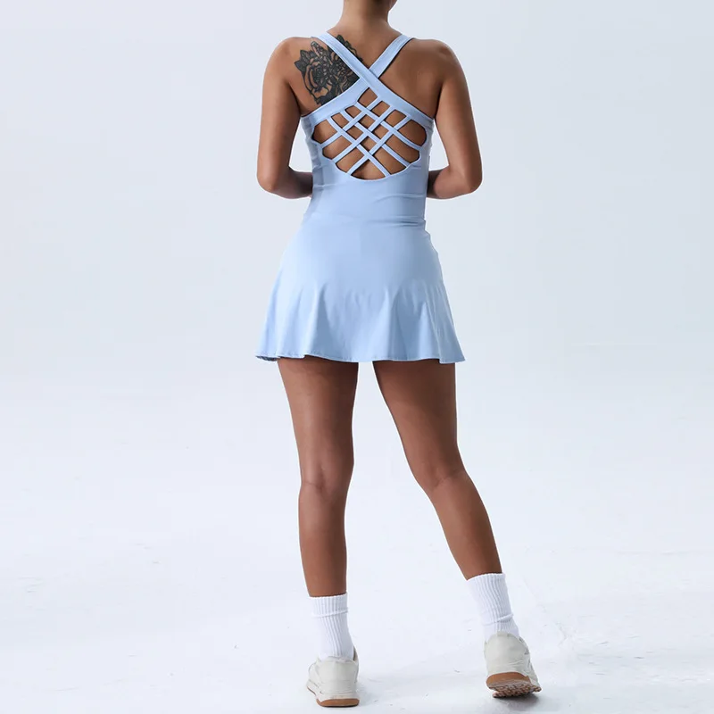 Sportswear Women Sexy Golf Active Pickleball Dress With Large Round Neckline And Contrast Edging Tennis Wear Dress