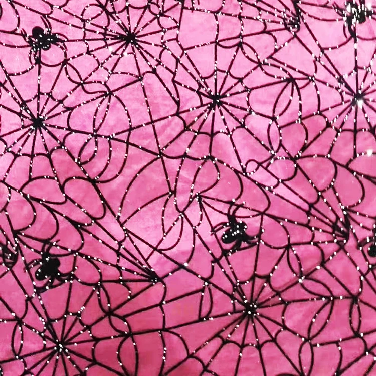 HG6112 Latest Design Halloween Glitter Spider Web tulle mesh Fabric
