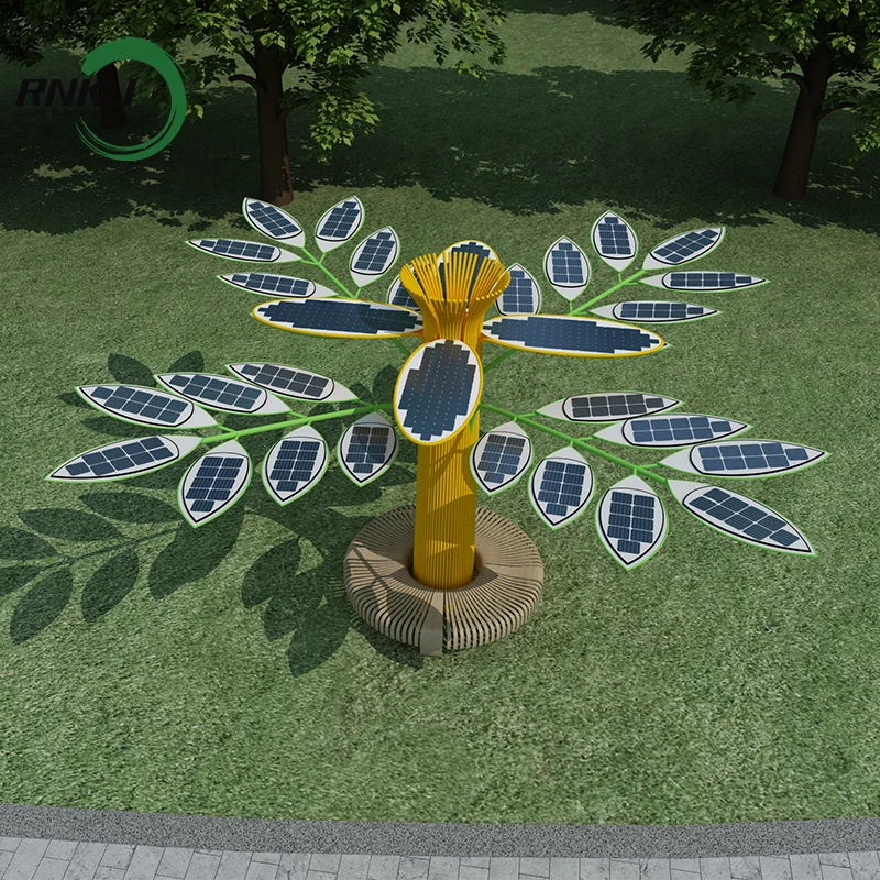 renewable energy solar powered palm trees environmental protection photovoltaic power charging station solar panel tree