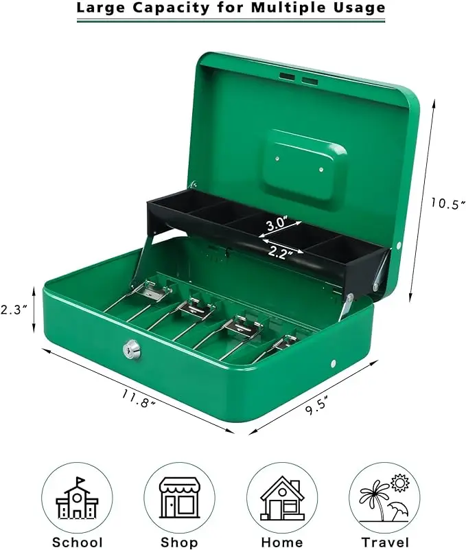 Money safe Cash Box with key Lock Metal Money Box with Cash Tray Lock Safe Box