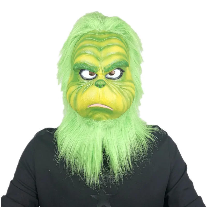 NEW Hot Selling Cheap Party Plastic Manufacturer Funny Halloween Face Mask Latex The Green Haired Grinch