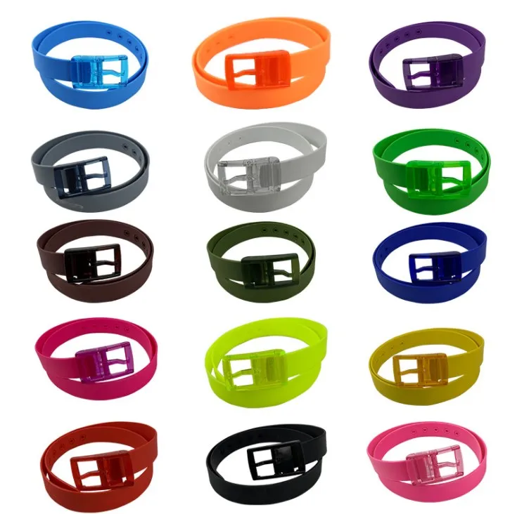 Unisex Colorful Plastic Buckle Silicone Waist Belt