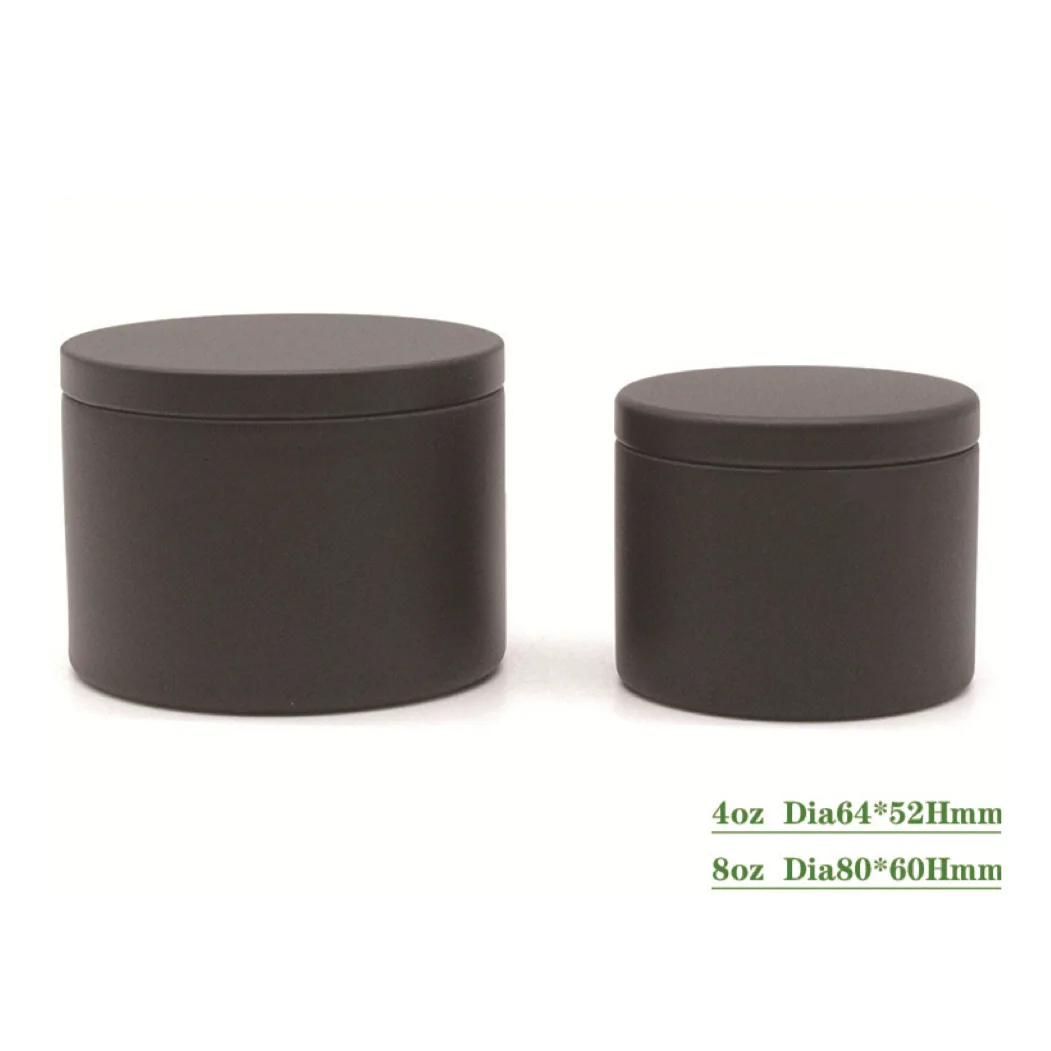 4oz 8 oz Seamless Empty Tinplate Box Tins Cans Candle Tin Container Metal Matte Black Scented Soy Candle Jars with Lid