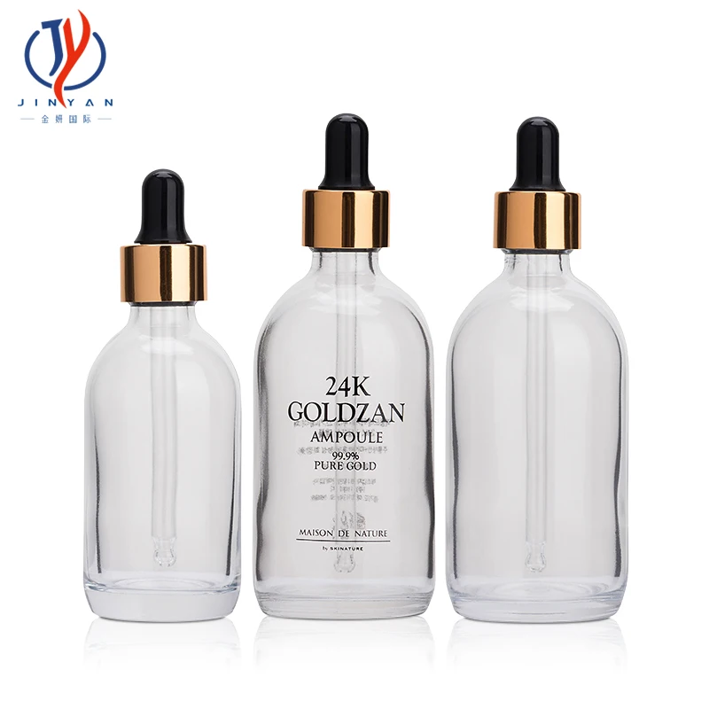 Free Sample Custom Print 2OZ 60ml 100ml Essence Hair Oil 24k Lucent Glass Dropper Bottle Empty Cosmetics Packaging Bottles