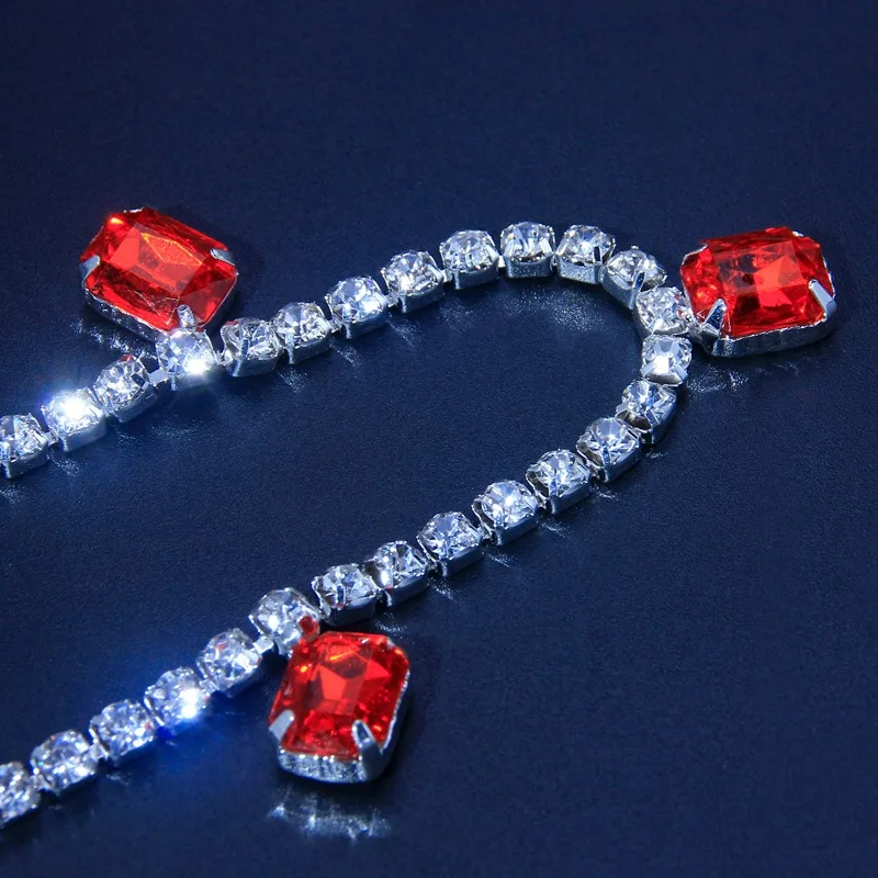  Luxury Red Crystal Rhinestone Nipple Rings Bra Chain Body Jewelry Sexy for Women Bikini Beach Dance