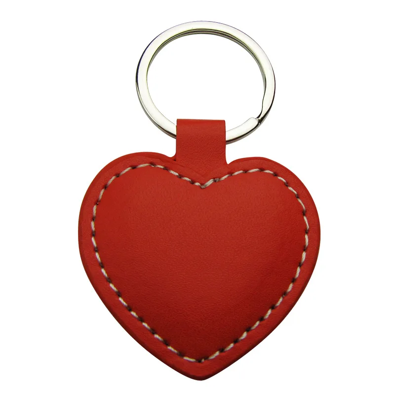 Custom cute round Personalised pu leather keychain car logo promotion leather ladies keyring for car keys