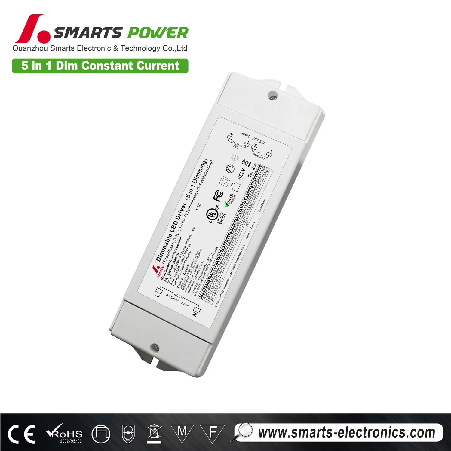 Multi-current adjustable 60w 5 in 1dimmable led power supply driver 600ma 60w