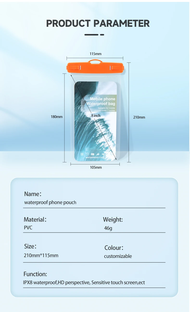 Free Sample Hot Sales Ins Wholesale Transparent Style Waterproof Cell Phone Bag Pouch Case with Lanyard for Outdoor